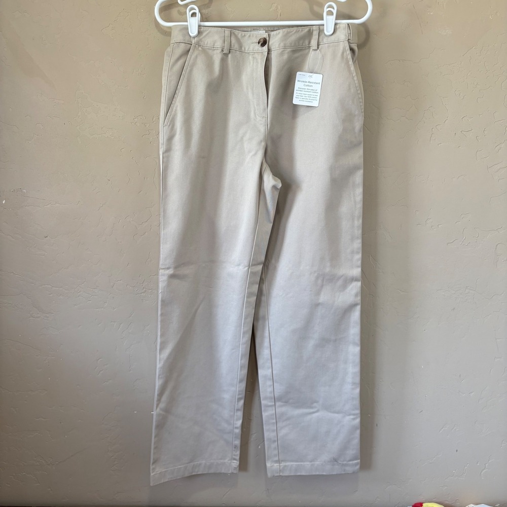 New Women's L.L. Bean Wrinkle Free Bayside Khaki Pants Sz 4 Petite Flat Front